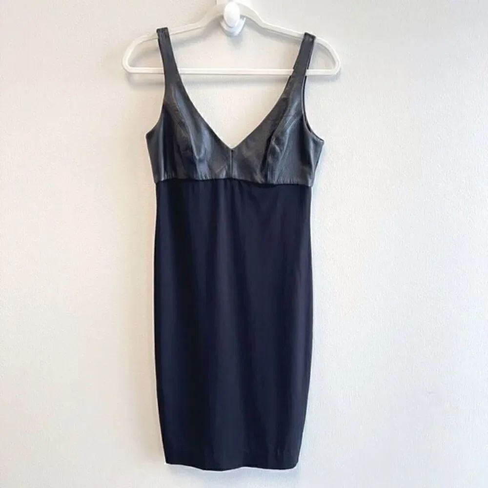 L'Agence Womens 4 Black Slip Dress Lambskin Bodice V Neck Back Zipper Sleeveless